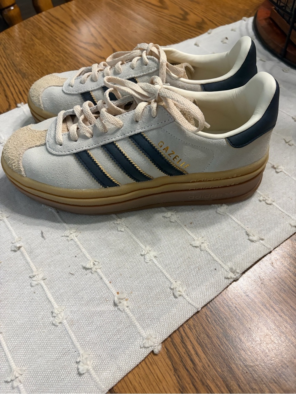 adidas Gazelle Bold Women’s Sneakers in Light Beige with Black Stripes - Picture 6 of 7